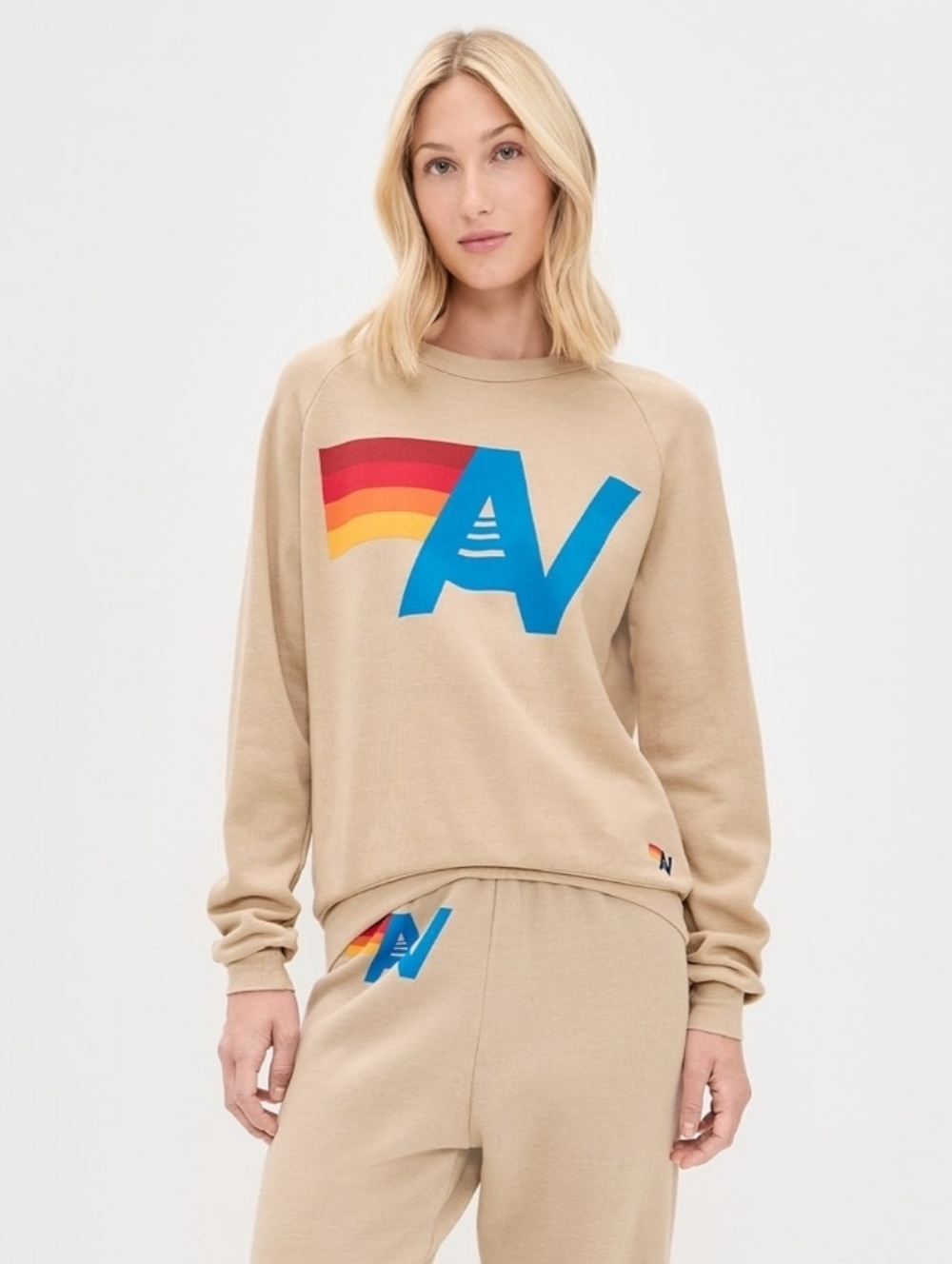 AVIATOR NATION LOGO SWEATSHIRT IN SAND